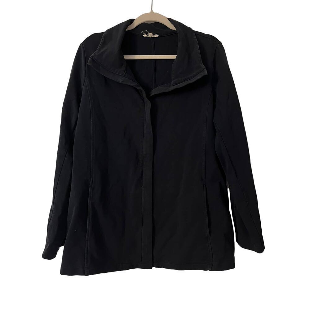Eileen Fisher Black Cotton Zip Up Jacket Sz XL